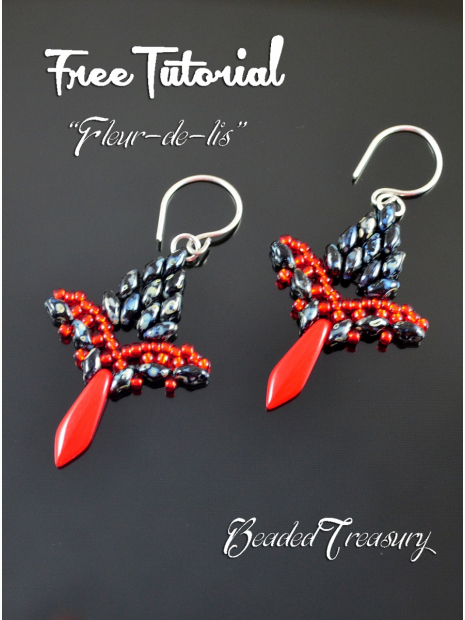 Details about   FLEUR de LIS on Red and Black Guitar Pick Beaded Earrings Handmade in USA 