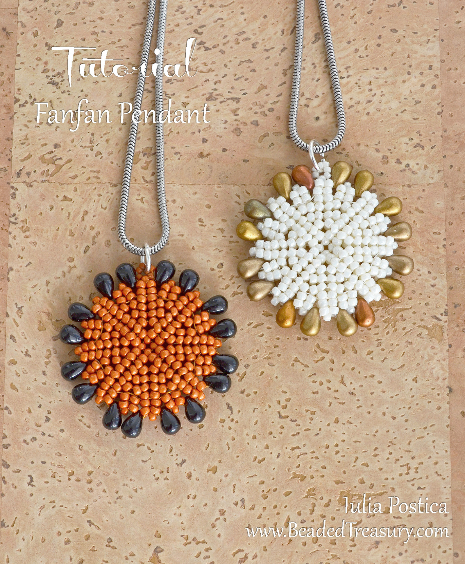 Beading Tutorial - FANFAN Pendant - Round pendant tutorial with seed beads  and drops - Herringbone beading pattern - Instant PDF Download