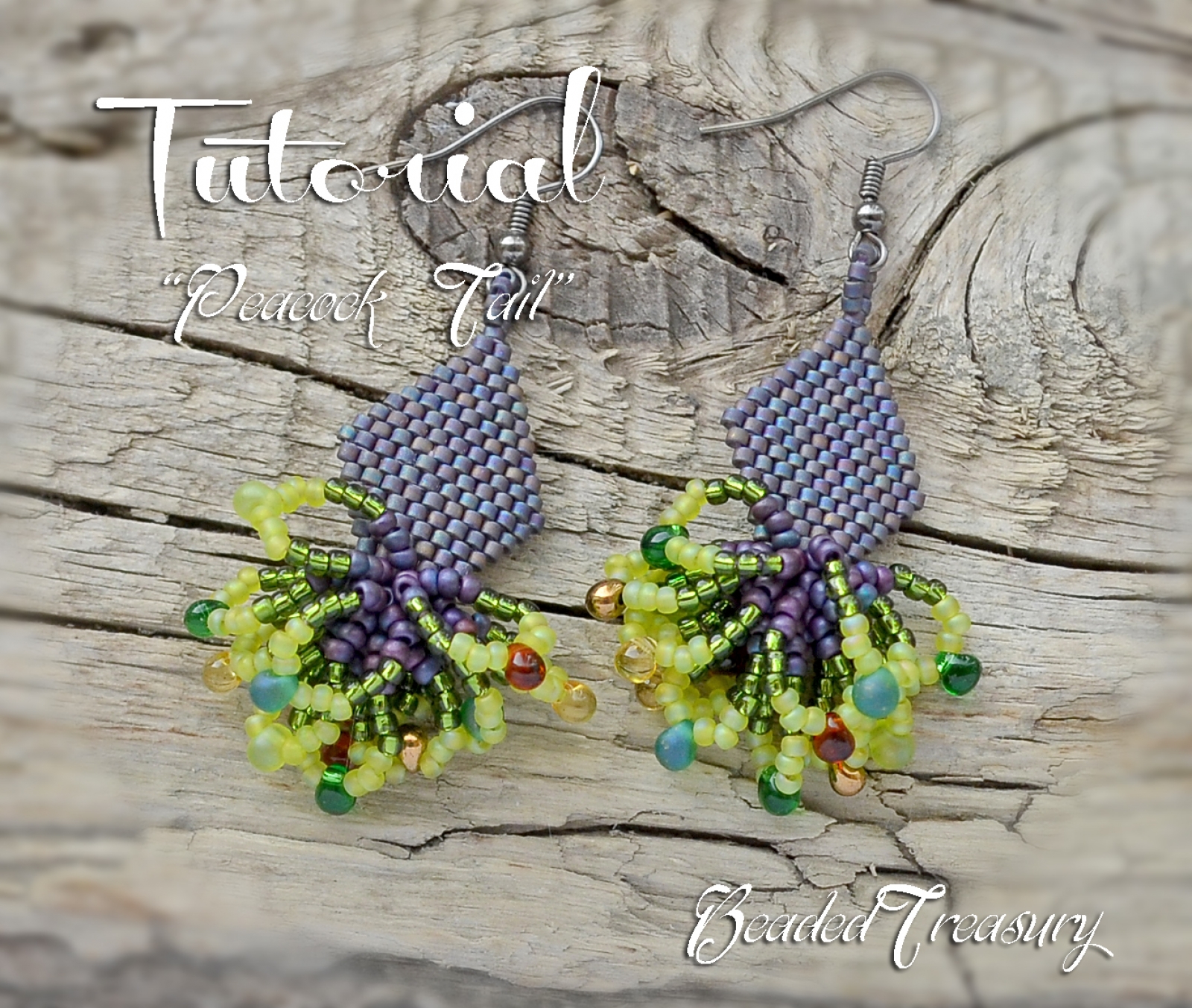 PEACOCK TAIL - seed bead earrings tutorial with Delica beads, seed beads  and fringe beads / Beading tutorial / Seed bead pattern / TUTORIAL ONLY
