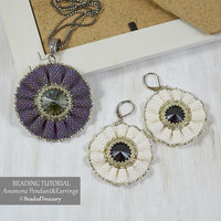 ANEMONE Beading Tutorial - Peyote flower pendant and earrings pattern - .pdf Download