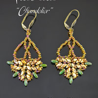 CHANDELIER Beading tutorial  Beadwoven earrings pattern with CzechMates Superduo seed beads Lacy beaded earrings - Instant PDF Download