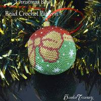 CHRISTMAS BOW beaded crochet ball ornament pattern made with seed beads, pdf. Download
