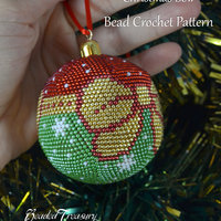 CHRISTMAS BOW beaded crochet ball ornament pattern made with seed beads, pdf. Download