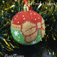 CHRISTMAS BOW beaded crochet ball ornament pattern made with seed beads, pdf. Download