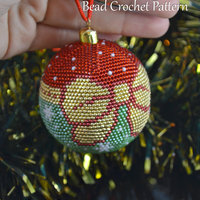 CHRISTMAS BOW beaded crochet ball ornament pattern made with seed beads, pdf. Download