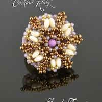 COCKTAIL RING - beaded ring tutorial with seed beads, Rizo beads, fire polished beads / Beadwoven ring pattern / Beading tutorial / TUTORIAL ONLY