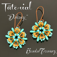 DELICACY Beading pattern Beadwoven earrings tutorial with CzechMates Rulla Rizo and bugle seed beads - Instant PDF Download
