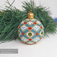 DIAMOND BALL Peyote Stitch Pattern - Beaded Christmas Ornament Instructions - Instant Pdf Download