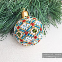 DIAMOND BALL Peyote Stitch Pattern - Beaded Christmas Ornament Instructions - Instant Pdf Download