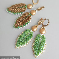 DIMENSIONAL LEAVES Earrings - Beading Pattern - Beaded earrings made with Seed beads and 2-hole Candy beads - Instant PDF Download