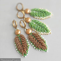 DIMENSIONAL LEAVES Earrings - Beading Pattern - Beaded earrings made with Seed beads and 2-hole Candy beads - Instant PDF Download