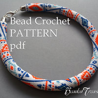 ETHNIC WAY - bead crochet necklace pattern / Bead crochet pattern / Bead crochet rope pattern / White, Blue, Orange / PATTERN ONLY