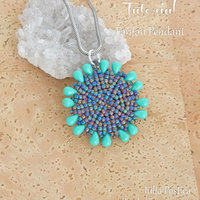 Beading Tutorial - FANFAN Pendant - Round pendant tutorial with seed beads and drops - Herringbone beading pattern - Instant PDF Download