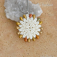 Beading Tutorial - FANFAN Pendant - Round pendant tutorial with seed beads and drops - Herringbone beading pattern - Instant PDF Download