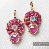 FESTIVE HEARTS Earrings - Peyote stitch beading pattern - Instant PDF Download
