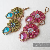 FESTIVE HEARTS Earrings - Peyote stitch beading pattern - Instant PDF Download