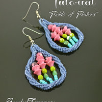 FIELDS OF FLOWERS Beading pattern Beaded earrings tutorial with Delica seed beads Flower cup Fire polished Pinch beads - Tutorial Only