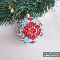 FLOWER BALL ORNAMENT - Christmas Beading Pattern - 3D Peyote Ball