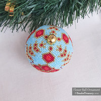 FLOWER BALL ORNAMENT - Christmas Beading Pattern - 3D Peyote Ball