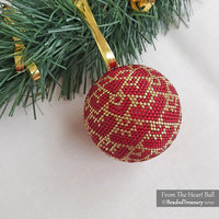 FROM THE HEART BALL - Beaded Christmas Ornament Pattern - 3D Peyote Ball