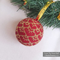 FROM THE HEART BALL - Beaded Christmas Ornament Pattern - 3D Peyote Ball