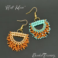 HALF MOON beaded fringe earrings tutorial, beading pattern, seed beads pattern / TUTORIAL ONLY