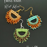HALF MOON beaded fringe earrings tutorial, beading pattern, seed beads pattern / TUTORIAL ONLY