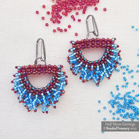 HALF MOON beaded fringe earrings tutorial, beading pattern, seed beads pattern / TUTORIAL ONLY