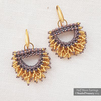 HALF MOON beaded fringe earrings tutorial, beading pattern, seed beads pattern / TUTORIAL ONLY