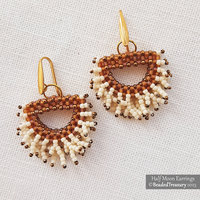 HALF MOON beaded fringe earrings tutorial, beading pattern, seed beads pattern / TUTORIAL ONLY