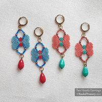 TWO HEARTS EARRINGS - Peyote stitch beading pattern - Instant .pdf Download