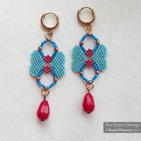 TWO HEARTS EARRINGS - Peyote stitch beading pattern - Instant .pdf Download
