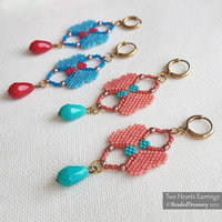 TWO HEARTS EARRINGS - Peyote stitch beading pattern - Instant .pdf Download