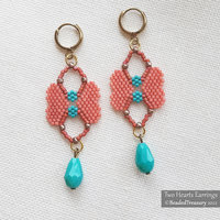 TWO HEARTS EARRINGS - Peyote stitch beading pattern - Instant .pdf Download