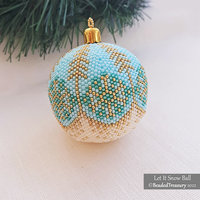 LET IT SNOW Ball Ornament - Christmas Beading Pattern - 3D Peyote Ball
