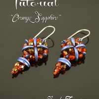 ORANGE SAPPHIRE - beadwoven earrings tutorial with Crescent beads, fire polished beads and seed beads; earring bead pattern / TUTORIAL ONLY