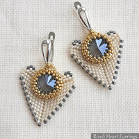 RIVOLI HEART EARRINGS - Beading Pattern - Peyote stitch bead pattern - Instant .pdf Download