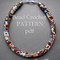 SKYSCRAPER - bead crochet necklace pattern / Bead crochet pattern / Beaded necklace / Bronze, turquoise, silver, purple / PATTERN ONLY