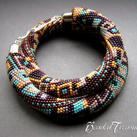 SKYSCRAPER - bead crochet necklace pattern / Bead crochet pattern / Beaded necklace / Bronze, turquoise, silver, purple / PATTERN ONLY