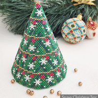SNOWY CHRISTMAS TREE - 3D Peyote Stitch Ornament Beading Pattern - Instant Pdf Download