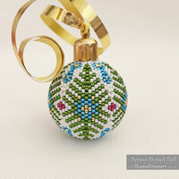 SPRUCE BRANCH BALL - Beaded Christmas Ornament Pattern - Peyote Stitch - Instant Pdf Download