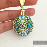SPRUCE BRANCH BALL - Beaded Christmas Ornament Pattern - Peyote Stitch - Instant Pdf Download