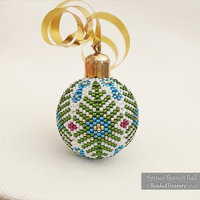 SPRUCE BRANCH BALL - Beaded Christmas Ornament Pattern - Peyote Stitch - Instant Pdf Download