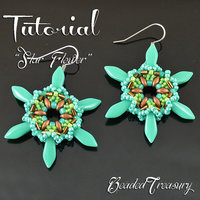 STAR FLOWER - beaded earrings tutorial, earring bead pattern, superduo bead pattern, beading tutorial, dagger, bugle, seed beads / TUTORIAL ONLY