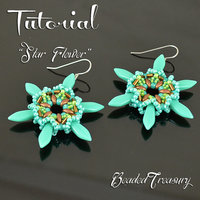 STAR FLOWER - beaded earrings tutorial, earring bead pattern, superduo bead pattern, beading tutorial, dagger, bugle, seed beads / TUTORIAL ONLY