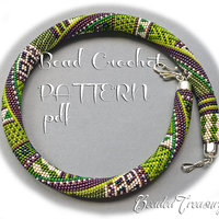 SUMMER IN PROVENCE Bead crochet  pattern / Beaded crochet rope necklace pattern with seed beads / Purple, lime green / .PDF Download