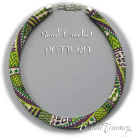 SUMMER IN PROVENCE Bead crochet  pattern / Beaded crochet rope necklace pattern with seed beads / Purple, lime green / .PDF Download