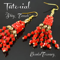 SHINY TASSELS Beading tutorial Earrings pattern with 2-hole Rulla beads Beaded tassel earrings - Instant PDF Download