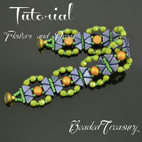 FLOWERS AND DROPS - beadwoven bracelet tutorial, Cabochon Kheops bead pattern, beaded bracelet pattern, beadweaving, seed beads / TUTORIAL ONLY