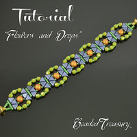 FLOWERS AND DROPS - beadwoven bracelet tutorial, Cabochon Kheops bead pattern, beaded bracelet pattern, beadweaving, seed beads / TUTORIAL ONLY